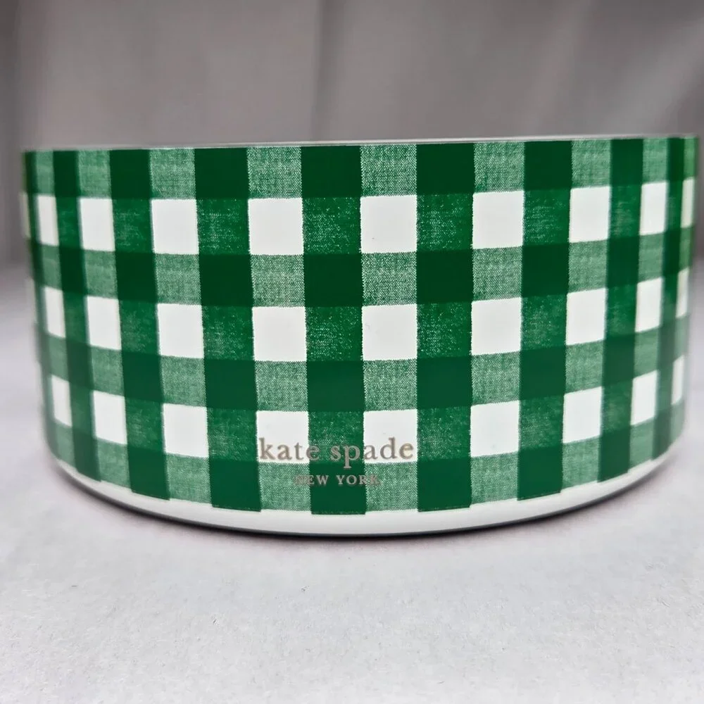 NWT Kate Spade Green Gingham Dog Cat Pet Food Bowls 32 oz Pair